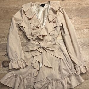 bebe Cream Ruffle Wrap Top